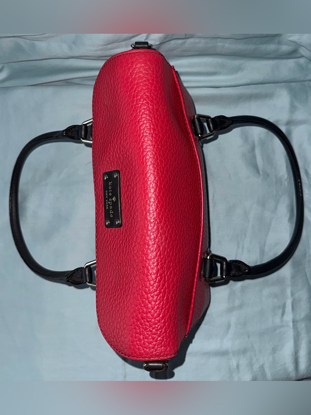 kate spade Red Pebbled Leather Satchel with Black Handles & Strap - Picture 6 of 13